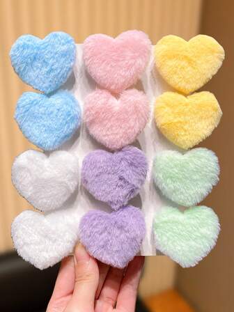 12个可爱毛绒发夹，日常必备配饰，送给女孩的绝佳礼物
