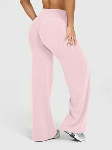 Quần yoga ống rộng màu trơn này thoải mái và tôn dáng, phù hợp cho chạy bộ, tập thể dục và nhiều hoạt động yoga khác nhau. Màu hồng xuân. - Hồng - Xem 4