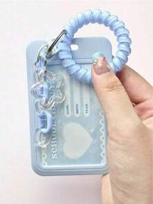 Transparent Pink Star-Shaped Pendant Keychain Card Holder/Photo Holder, Durable Clear ID Card Clip Macaron Color Acrylic Decorative Chain Keychain DIY Pendant Jelly Color High Elasticity Telephone Wire Hair Scrunchies, Detachable - Multicolor - View 11