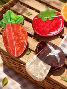 可爱蔬果发夹套装，胡萝卜、番茄、蘑菇造型亚克力发夹，趣味卡通食物发饰，适合女孩和女士，防滑夹爪，日常佩戴，打造可爱发型，优雅时尚发夹 - 彩色 - 查看 3