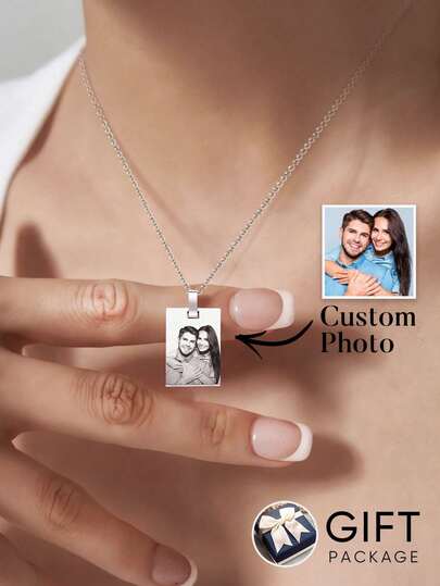 1 Piece Personalized Photo Necklace, Engraved Personalized Necklace, Custom Necklace For Mother, Anniversary Gift, Valentine'S Day Gift, Birthday Gift, Wedding Gift, Mother'S Day Gift, Gift For Best Friend, Gift For Mother, Gift For Girlfriend, Gift For Her, Gift For Wife