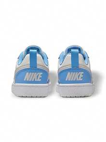 Nike Court Borough Low Recraft BG 女款(GS)运动鞋，吸汗透气，轻便百搭，纯色Logo，弹性好，易洗快干，适合运动、户外跑步、上学、日常穿着，白色/蓝色 DV5456-128 - 白色/藍色 - 查看 5