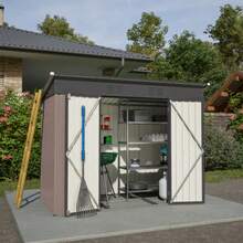 8x4 Foot Metal Garden Shed With Metal Foundation (No Floor), Waterproof Garden Shed, Outdoor Garden Deck - 棕色 - 查看 4