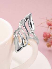 1枚优雅立方氧化锆戒指，适合女性佩戴，适合婚礼、订婚、周年纪念、派对、情人节礼物、送给妈妈的礼物、母亲节礼物。 - 銀色 - 查看 3