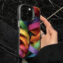 Funda de Teléfono con Patrón de Cinta de Color Arcoíris y Brillo para iPhone 14 13 12 11 Pro Max y  Galaxy S23 S22 S21 A54 A53 A34, Regalo Ideal para Todas las Estaciones - Plateado - Ver 4