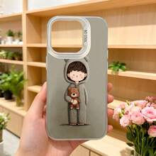 Cubierta de telefono con diseño de oso y niño en capucha gris con estampado de dibujos animados para iPhone funda protectora elegante para uso diario y regalo Aplicable a los teléfonos de la serie Apple y Galaxy - Blanco - Ver 5