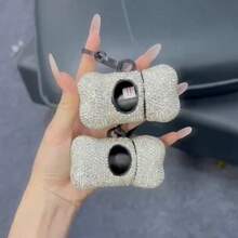 1pc Luxury Rhinestone Pet Poop Bag Holder, Creative Diamond-Studded Dog Bone Shaped, Reptile-Friendly Plastic Poop Scoop Set, Pet Waste Cleanup Accessories, Pet Travel Essentials, Birthday Party Holiday Gift, Diamond Decor Art, New Year, Valentine, Ramadan