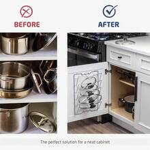 Heavy Duty Stainless Steel Pot Lid And Frying Pan Rack - Space-Saving Vertical Kitchen Organizer, Wall-Mounted Cabinet Rack, Suitable Home And Restaurant - Easy Installation, Modern Design - 銀色 - 查看 5