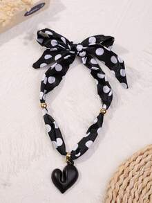Gargantilla con lazo a lunares negros (colgante con forma de corazón) - Estampado de lunares atemporal + dije con forma de corazón, detalles dorados que elevan la textura; un imprescindible para la moda diaria entre dulce y cool - Multicolor - Ver 2