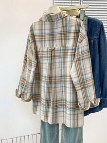 YUXIN 复古美式格子长袖衬衫，别致宽松休闲衬衫，带有设计细节，适合春秋季节