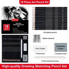 18 Pcs Sketching Pencils Set, Graphite Pencils (14B - 4H),Charcoal Pencils,Stumps,Vinyl Eraser,Kneaded Eraser,Sharpeners - 18-piece Sketch Pencil Set - View 3