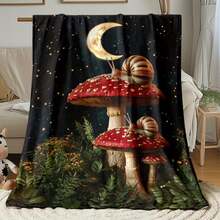 1pc Mushrooms, Moon Night, Snail Used For Sofa, Bedroom, Living Room, Bed, Couch, Chair Soft And Warm Blanket-Lightweight Flannel, Adult Gifts For Family Or Friends, Camp, Travel Flannel Fabric Printing Blankets.-30*40in - Nhiều màu - Xem 3