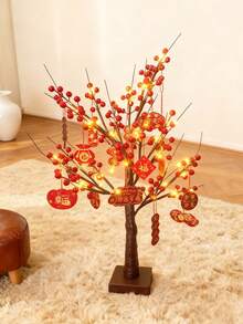 Chinese New Year Decorations Glowing Tree,Red Berry Birches Tree Hanging Chinese Ornaments,Suitable For New Year,2026,Table Setting, Fireplace Decoration, Holiday