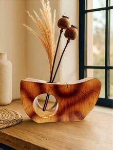 1pc Nordic Style Hollow Wooden Sculpture Vase, Creative Curved Desktop Decor, Suitable For Living Room/Foyer/Bedroom/Study, Can Hold Dried Flowers, Artificial Tree Branches And Reed Grass - Multicolor - View 10