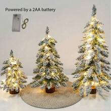 Table Top Artificial Christmas Tree With Light,Small Mini Green Xmas Tree With Flocking Snow Frost And Wooden Stand For Porch Coffee Table Centerpiece Arrangements Home Office Holiday Decor(Powered By A 2AA Battery) - Multicolor - View 11