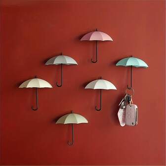 3pcs Plastic Umbrella Shaped No Drill Wall Hooks, Adhesive Hooks For Keys, Kitchen, Bathroom, Soap Holder, Multi-Color