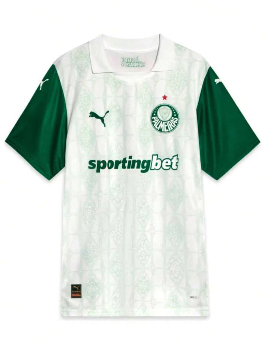 Nova Camisa Palmeiras Torcedor Amarelo 2025 Masculino - Branco, - Visão 1