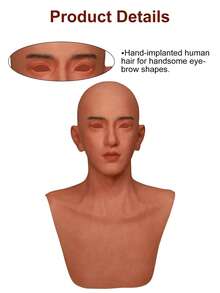 Silicone Crossdresser Man Headcover - Ryder Half-Body Wearable Headcover Multicolor Invisible Realistic Skin Texture Handsome Eyebrow Suitable For Man And Woman Christmas, Halloween Parties, Gatherings And Cosplay - Multicolor - View 5