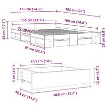 vidaXL Bettgestell Mit Schubladen Weiß 135 X 190 Cm Holzwerkstoff - Weiss - Übersicht 10