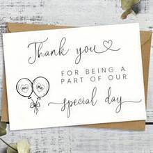 1 Pc Elegant Wedding Thank You Card With Thank You For Being Part Of Our Special Day Message Black White Design Heart Balloons Illustration Quality Paper Perfect For Wedding Guests Stationery Gifts As Thank You Card Greeting Card With Envelope - 1pc - 查看 3
