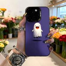 Cubierta de telefono con diseño de fantasma divertido color morado funda con estampado de fantasma sonriente para uso diario y regalo Aplicable a los teléfonos de la serie Apple y Galaxy - Negro - Ver 2
