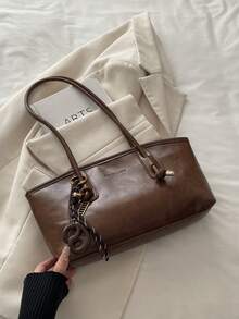 1pc Vintage Oiled Leather Handbag, Knotted Handle Design, Convertible Shoulder & Hand Carry, College Style, Multipurpose Commute & School Tote Bag (Slight Color Difference Between Actual Product And Image May Occur Due To Lighting And Angle During Photography) - Brown - View 6