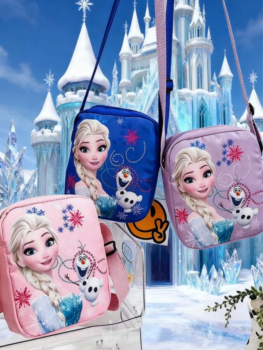 Frozen Cartoon Printed Fashion Backpack, Cute Canvas Shoulder Handbag, Travel Commuting Bag, Mobile Phone Lipstick Coin Purse - Multicolor - View 1