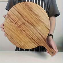 1pc Acacia Wood Cheese Board, Round Kitchen Cutting Board With Handle, Suitable For Meat, Cooked Food, Vegetables, Fruits, Cheese, Pizza, Snacks, 15.96*12.02 Inches And 11.8*7.8 Inches, Ideal For Family Gatherings, Restaurants, Kitchen Utensils, Kitchen Supplies, Tabletop Decor, Suitable For Holidays, Life, Gifts - Turmeric - View 12