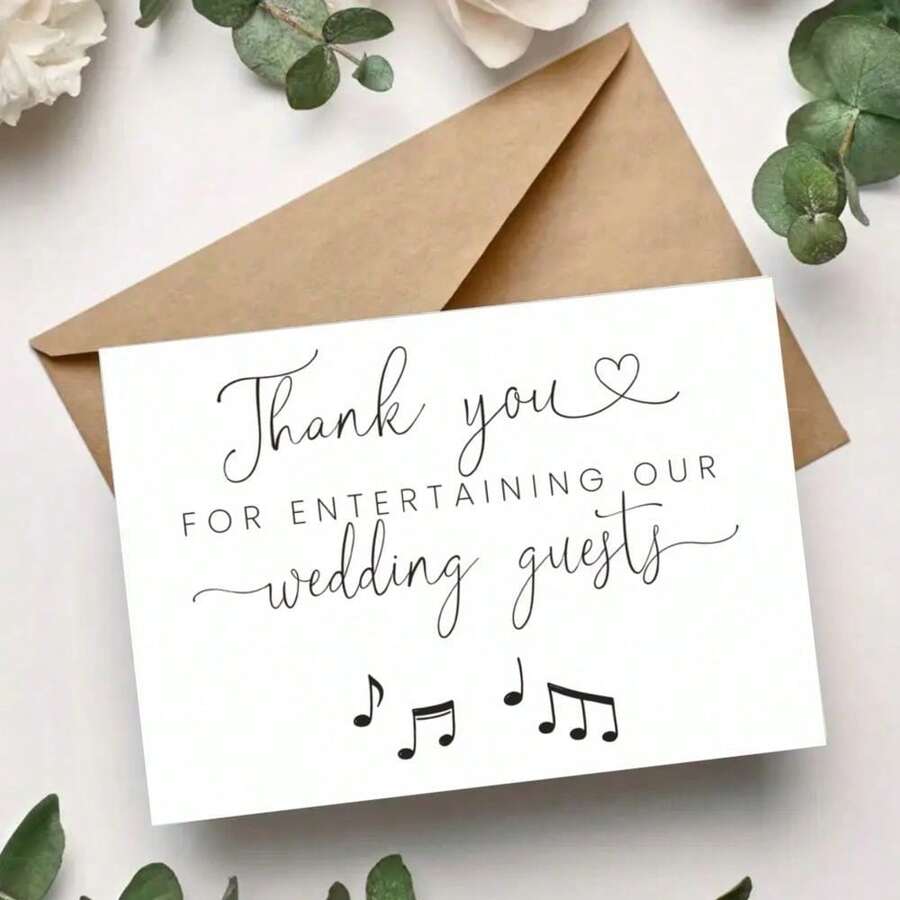 1 Pc Wedding DJ Appreciation Card With Thank You For Entertaining Our Wedding Guests Message Elegant Musical Notes Design Perfect For Wedding Receptions DJ Services As Thank You Card Greeting Card With Envelope - 彩色 - 查看 1