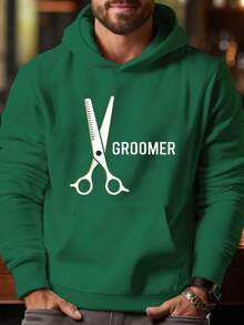 Sudadera con capucha estampada para cortadora de pelo de hombre - Ropa de trabajo profesional para peluquería de mascotas con bolsillos, corte holgado, lavable a máquina, adecuado para barberos y peluqueros de mascotas (Estilo otoño-invierno) - Negro - Ver 4