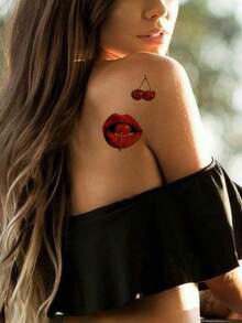 5 piezas de pegatinas de tatuajes temporales coloridos, pegatinas de labios para el Día de San Valentín, con patrones de rosas, flores y corazones, adecuados para parejas, pegatinas de tatuajes desechables de estilo Y2K para el Día de San Valentín - Multicolor - Ver 3