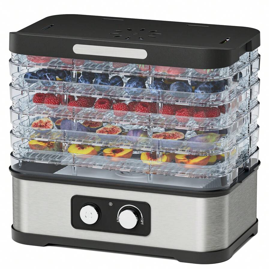Food Dehydrator For Jerky, 5 Stackable Trays, Adjustable Temperature & 250W Compact Dehydrator Machine For Meat, Fruit, Mushroom, Herbs, Easy Knob Control, Recipe Included, 72H Max - 查看 1