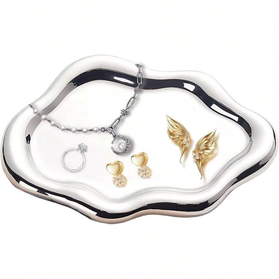 Conch Shape Jewelry Dish Ceramic Holder Ring Trinket Tray, Ocean - Themed Decorative Trinket Dish, Suitable Mother Friend Sister, Gifts Women, Home Decor Trinket DishSea Blue - 銀色 - 查看 1