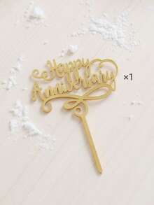 1个/3个/3个周年纪念快乐亚克力蛋糕装饰插牌，周年纪念蛋糕装饰，情人节蛋糕装饰，结婚周年纪念蛋糕装饰，家居厨房用品，烘焙装饰，烘焙用品，蛋糕装饰 - 金色 - 查看 7
