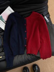 كارديجان محبوك بتصميم جيب بنقاط ملونة للنساء، قابل للعكس باللونين الأحمر والأزرق، بأسلوب أمريكي كاجوال مناسب للخروجات والزيارات والمواعيد في فصلي الخريف والشتاء - الأحمر - مشاهدة 8