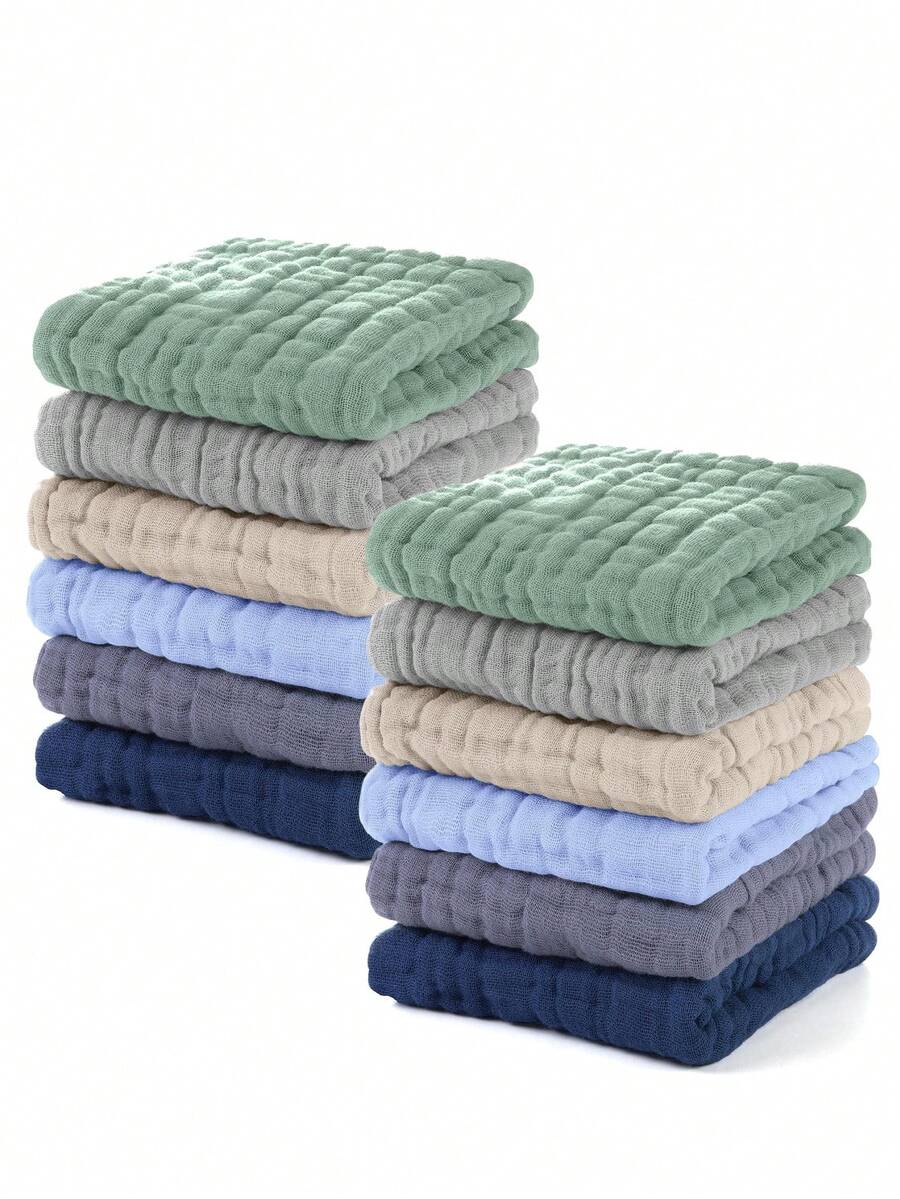 12pcs 12x12inch Baby Washcloths - Soft Face Cloths For Newborn, Absorbent Bath Face Towels, Wipes, Burp Cloths, Baby Registry As Shower. Pack Of 12 (Green,Blue,White) - 多色(12pcs-12x12inch) - 查看 1
