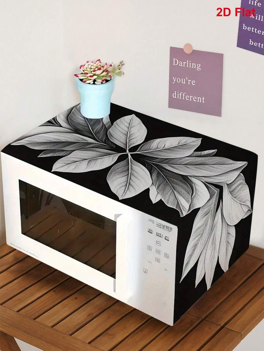1 pieza Elegante cubierta de polvo para horno microondas con diseño de hojas, cubierta de horno microondas en blanco y negro, cubierta de protección contra el polvo lavable, cubierta decorativa para electrodomésticos de cocina, decoración del hogar, decoración de cocina, decoración de electrodomésticos del hogar, un gran regalo para la novia, fácil de limpiar, anti-manchas, Día de la Mujer, artículos esenciales de viaje, recuerdos de boda, Y2k, dormitorio, accesorios de coche para mujeres, decoración de cocina, decoración de cocina, artículos del hogar, regalo del Día de la Madre, decoración de dormitorio, jardín, decoración de cocina, verano, playa, artículos esenciales de viaje, decoración de habitaciones, Squishy, graduación
