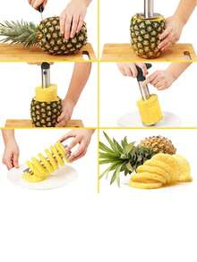 1个菠萝不锈钢削皮器 - 1个易于使用的菠萝去芯器 - 防锈锋利刀片，可拆卸手柄，水果切片器，餐厅和餐车适用的小型厨房工具 - 彩色 - 查看 4