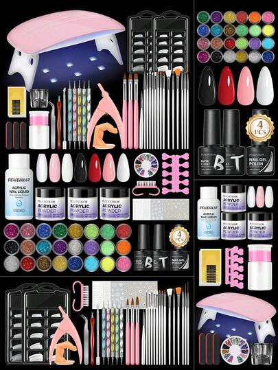 peacecolor 35PCS Acrylic Powder Liquid Set, 10G Clear Pink White Nail Powder & EMA Monomer With Gel Polish For Women DIY Crystal Nails Art Salon Christmas Gifts