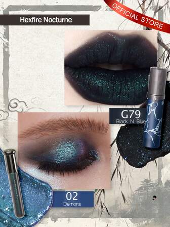  Girlcult Hexfire Nocturne, Fantasía oscura mística, Tonos azules etéreos, Ultra-brillo, Secado rápido, Semi-mate, Hidratante, Duocromo de alto impacto, Brillo dimensional, Tono gótico MLBB, Noche de fiesta, Maquillaje de fantasía, Expresión artística, Estética gótica oriental, Inspiración Miao, 4ml/0.14fl Oz+3.8ml/0.13fl Oz , Halloween