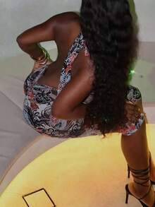 Fashionable Women's European And American Style Koi Fish Print Halter Jumpsuit, Sexy Slim-Fit Romper, Unique Design Party Outfit - Multicolor - View 2