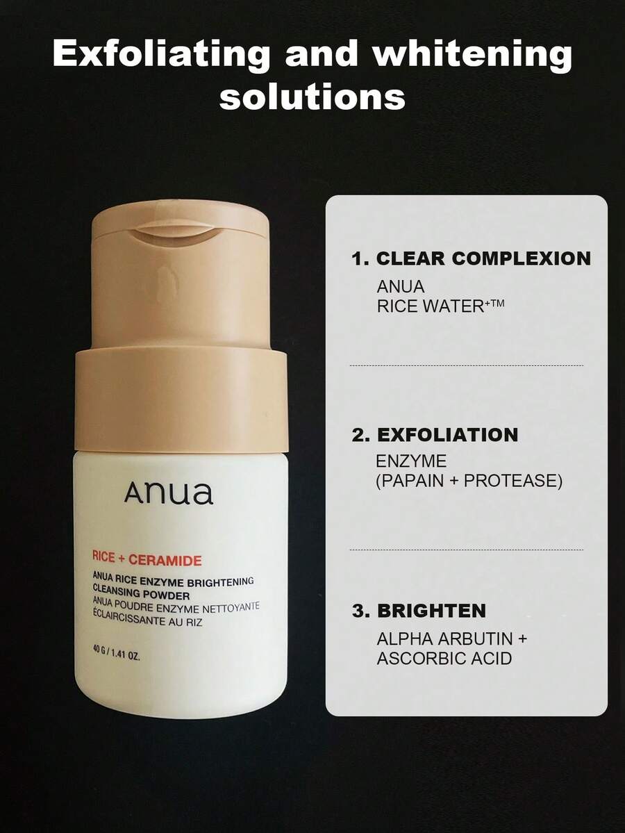 ANUA Rice Enzyme Brightening And Cleansing Flour, Rice Mask, Ceramide, Gentle Facial Cleanser, Brightens The Skin, Dry Skin, Korean Skin Care Products 40g - Cleansing Powder - View 1