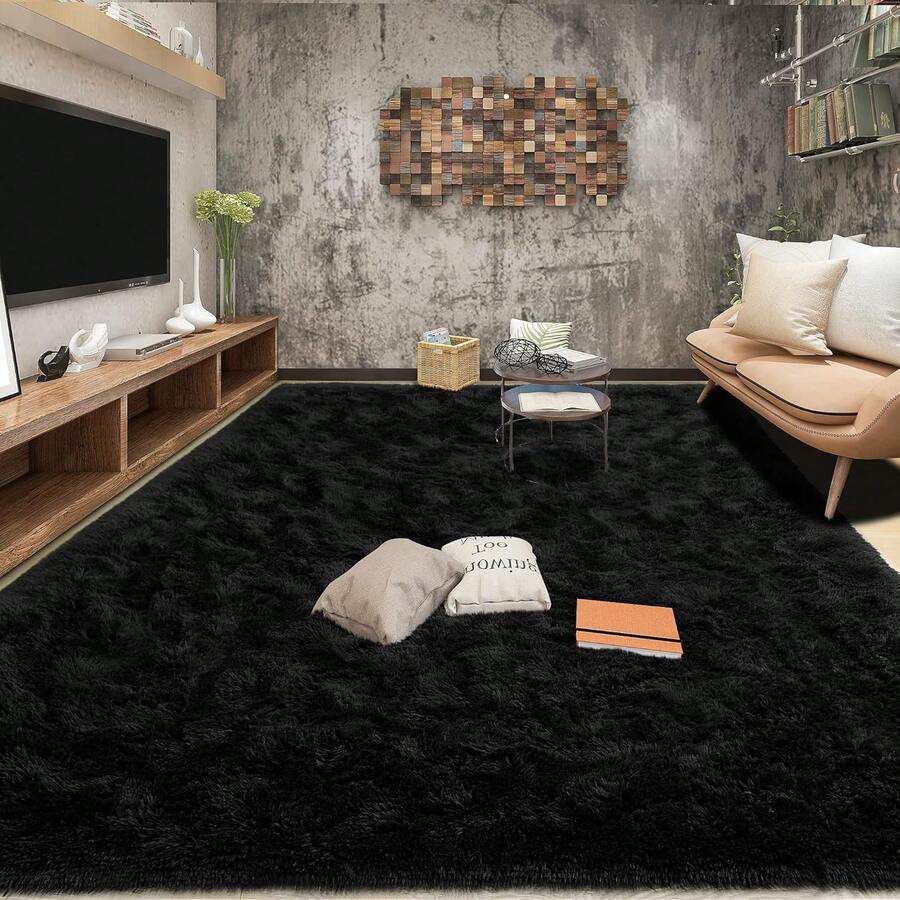 Alfombras Tepook de 8x10 para sala de estar, alfombras súper suaves y esponjosas para dormitorio, alfombra moderna y peluda para niños, alfombra de decoración interior de felpa con base antideslizante, negra - Morado grisáceo - Ver 1