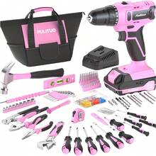20V Cordless Drill Set With Accessories, Rechargeable Electric Screwdriver Kit For Home Repair, Furniture Assembly, Vehicle Maintenance And DIY Projects - Pink - View 7