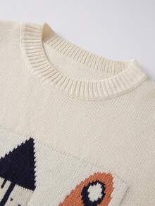 Women's Loose Fit Lightweight Sweater Fashionable Abstract Fish Print Long Sleeve Round Neck Knit Tops - 米色 - 查看 5