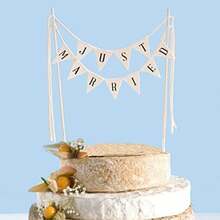1pc Non-Edible "Just Married" Cake Topper Decoration, Colorful Double-Sided Fabric Flag Banner For Wedding Cake Decor - Style 1 - View 3