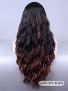 长款波浪卷发合成假发，黑棕渐变色 - 自然逼真，耐热纤维，适合日常佩戴和派对场合 - 彩色 - 查看 4