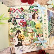 4-Roll Set Vintage Farmhouse Floral Washi Tape With European Countryside, Pastoral Scenes, Floral Girls - PET/Paper Adhesive For Scrapbooking, Journaling - 4Pcs/Set - View 9