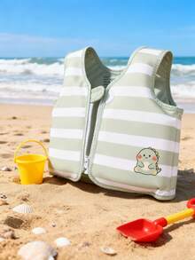 Polyester Fabric Buoyancy Vest, Adjustable Zipper - Personal Flotation Device, Cartoon Striped Dinosaur Pattern, Durable Foam, Suitable For Swimming Pool And Beach - Multicolor - View 12