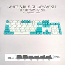 蓝白果冻键帽，水晶面键帽，半透明字体键帽，兼容 Wooting、ROG、PC 和 PBT 双色注塑工艺，OEM 高度，简约半透明耐用 DIY 键帽，适用于 60/87/104 键键盘 - 藍白色 - 查看 8